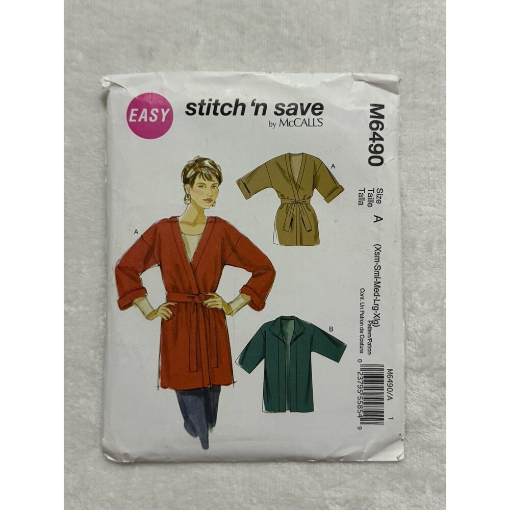 McCalls Easy Stitch Save Sewing Pattern M6490 Misses Cardigans Belt XS-Xlg